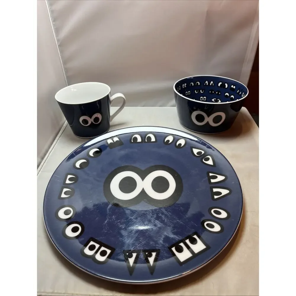 IKEA Glodande Navy Blue PLACE SETTING Bowl Plate Mug Walter Van Beirendonck